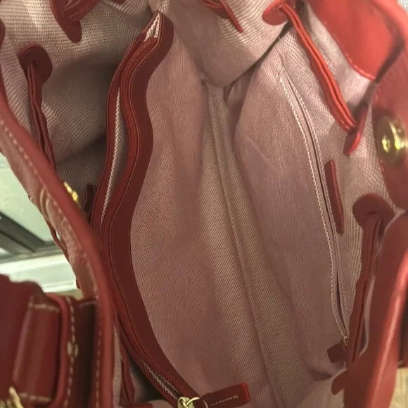 Dooney & Bourke Red Leather Tote with Gold AccentsEUC - Picture 11 of 16